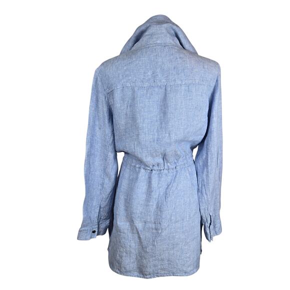 Chicos Chambray Linen Tunic Dress Drawstring Cover up Blue Mini Dress  #915 - Picture 4 of 11